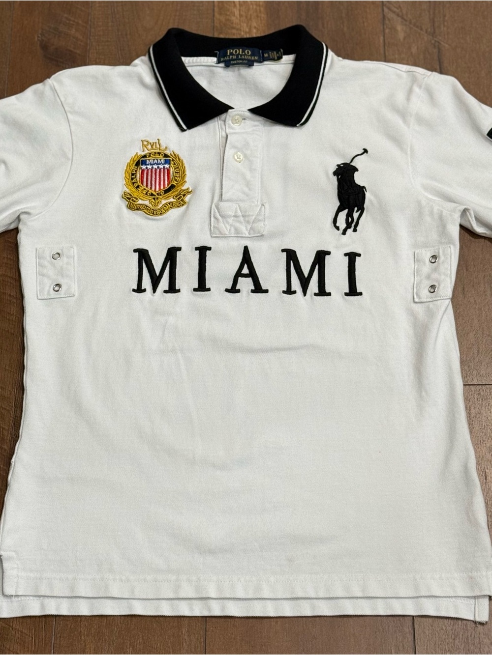 Ralph Lauren White Polo with Black Trim & Miami Embroidery